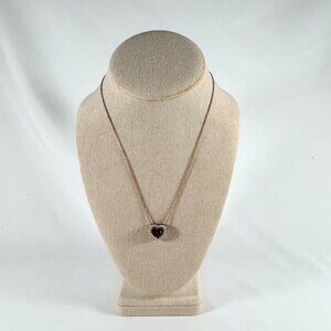 HEART SHAPED COPPER NECKLACE W/36 RHINESTONES & RED FAUX GARNETS ON COPPER CHAIN